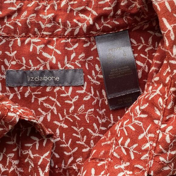 Liz Claiborne Linen Rust Red Vine Print Button-Up Shirt Short Sleeve Large P - Picture 2 of 7